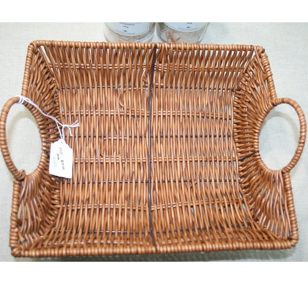 Woven Wicker Rectangular Storage Basket Tray with Handles Honey Brown F727 BHK